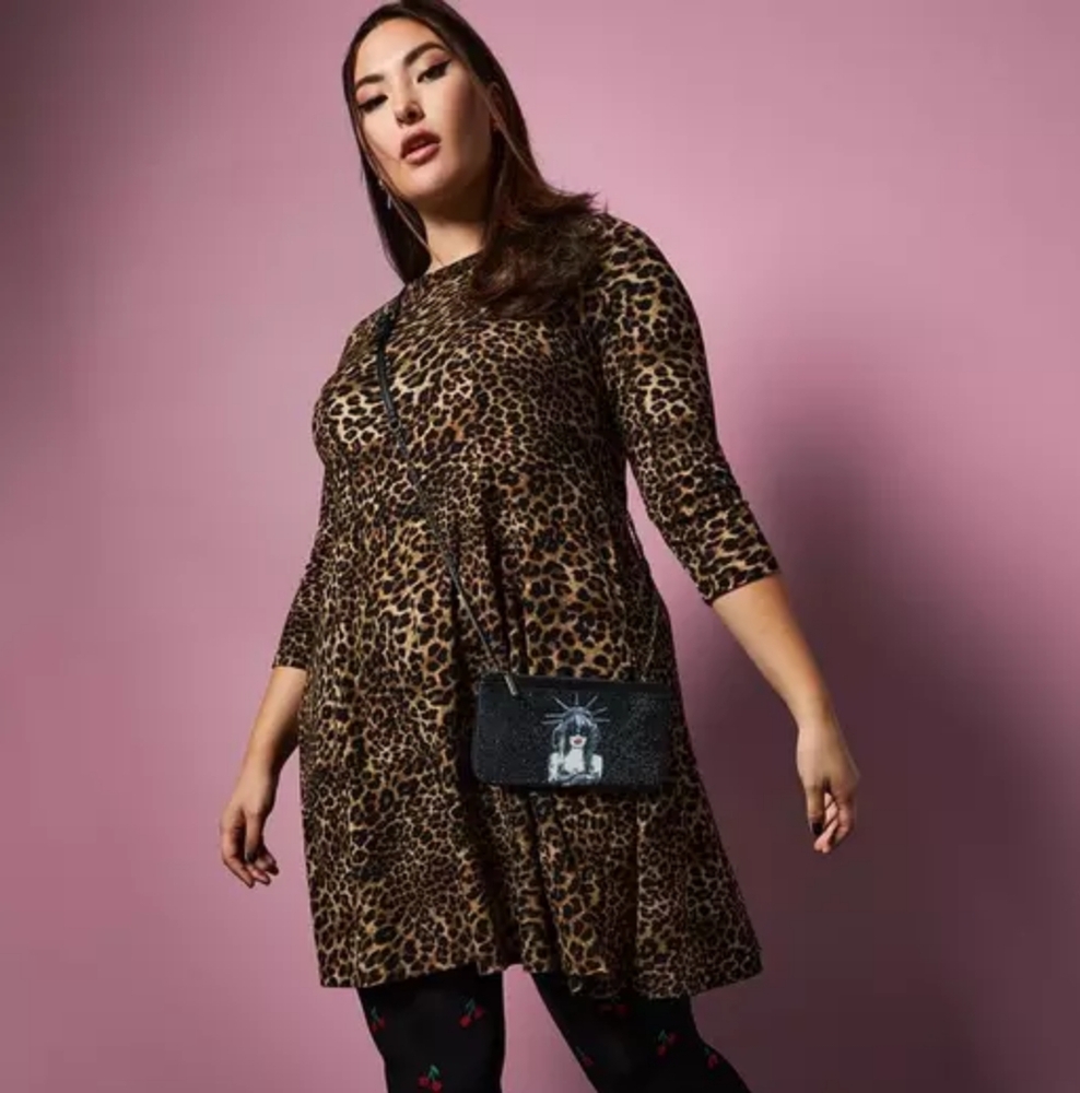 Torrid X Betsey Johnson Leopard Ponte Skater Dress With Back Cutout, Size 0x GUC